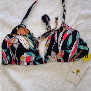 Body Glove Multicolor Los Cabos leaf Print Bikini triangle ruffle Top D cup